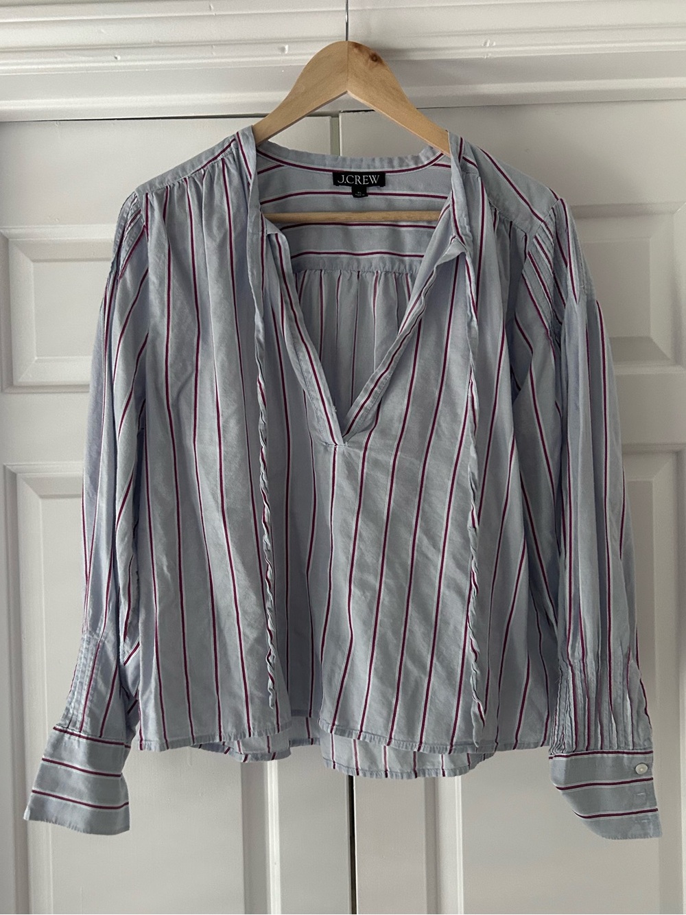 J.Crew Striped Split-Neck Popover Blouse Blue Burgundy XL